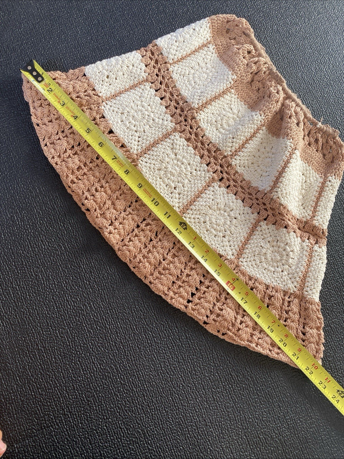 Vintage 60s 70s White And Light Brown/Beige Hand Crocheted Small