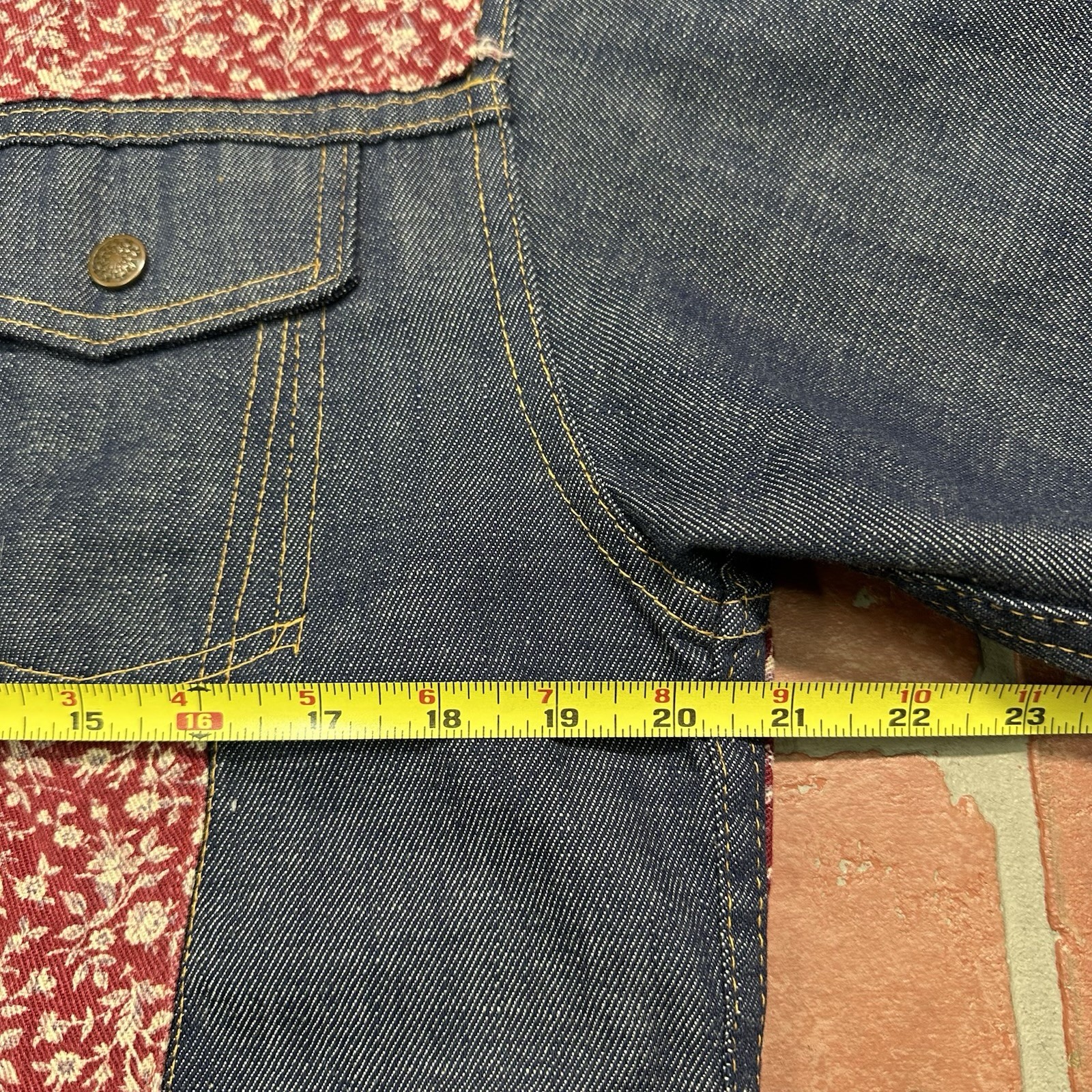 VTG DENIM CUSTOM JACKET FLORAL PATTERN INDIGO DARK BLUE WMNS M PATCHWORK H1
