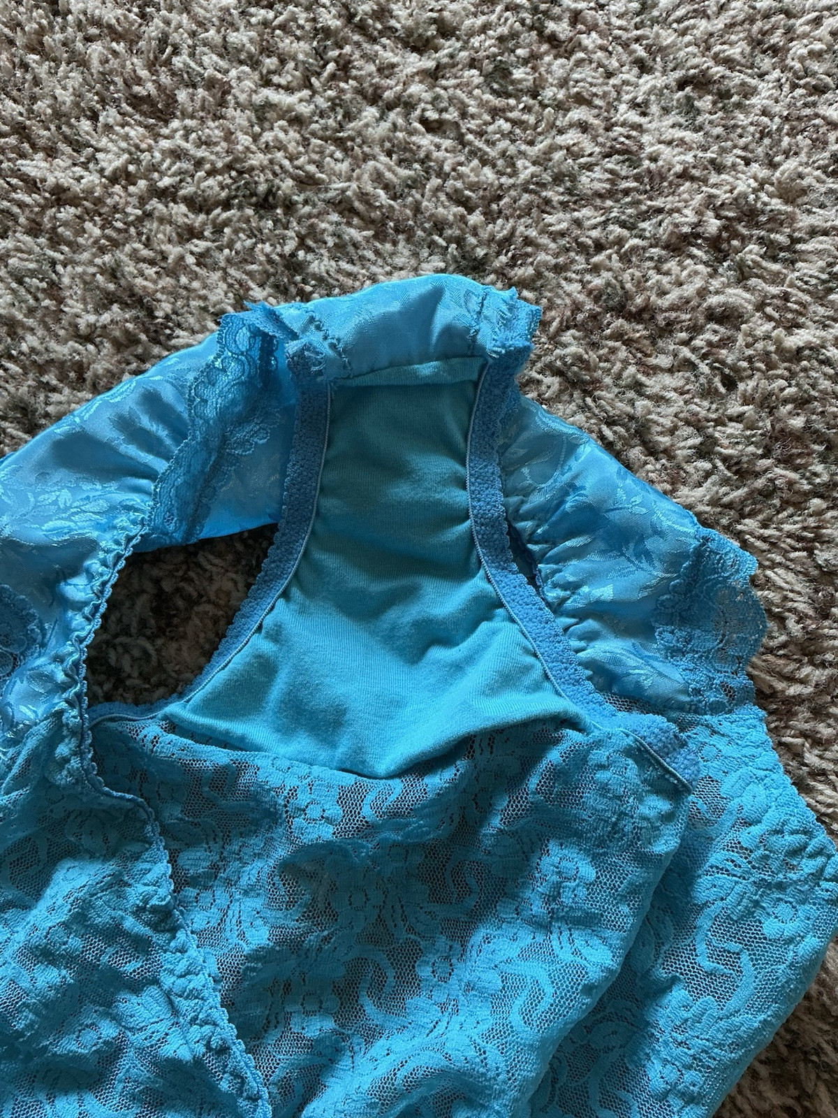 Vintage Secret Treasures Panties Size 7 Electric Blue Bikini Lace Back Glossy