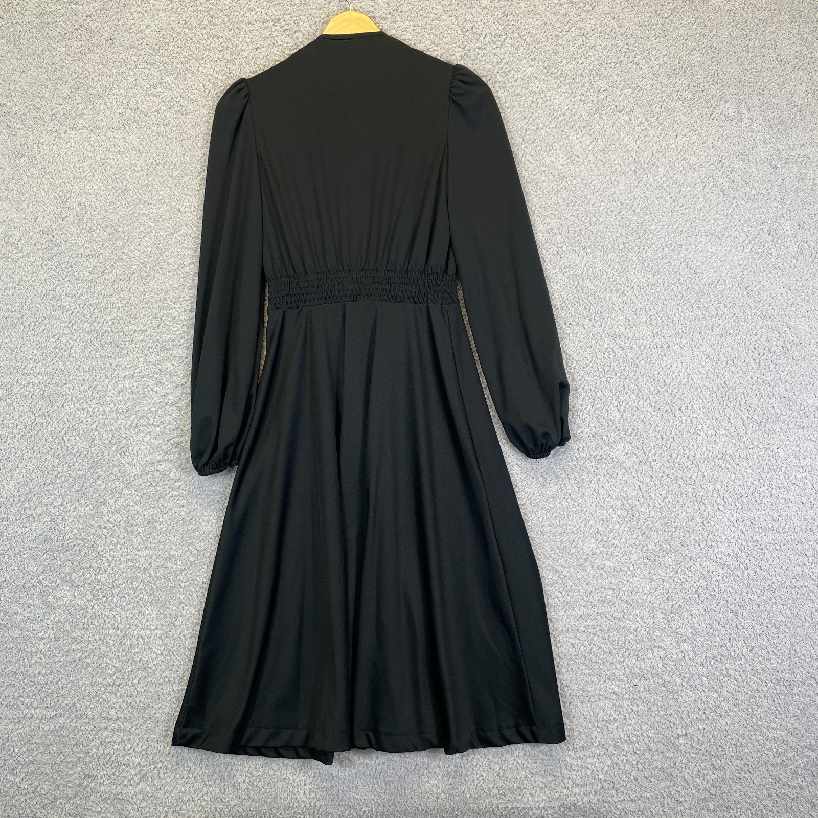Vintage 70s Young Edwardian by Arpeja Smocked Black Dress Gothic Romantic Small