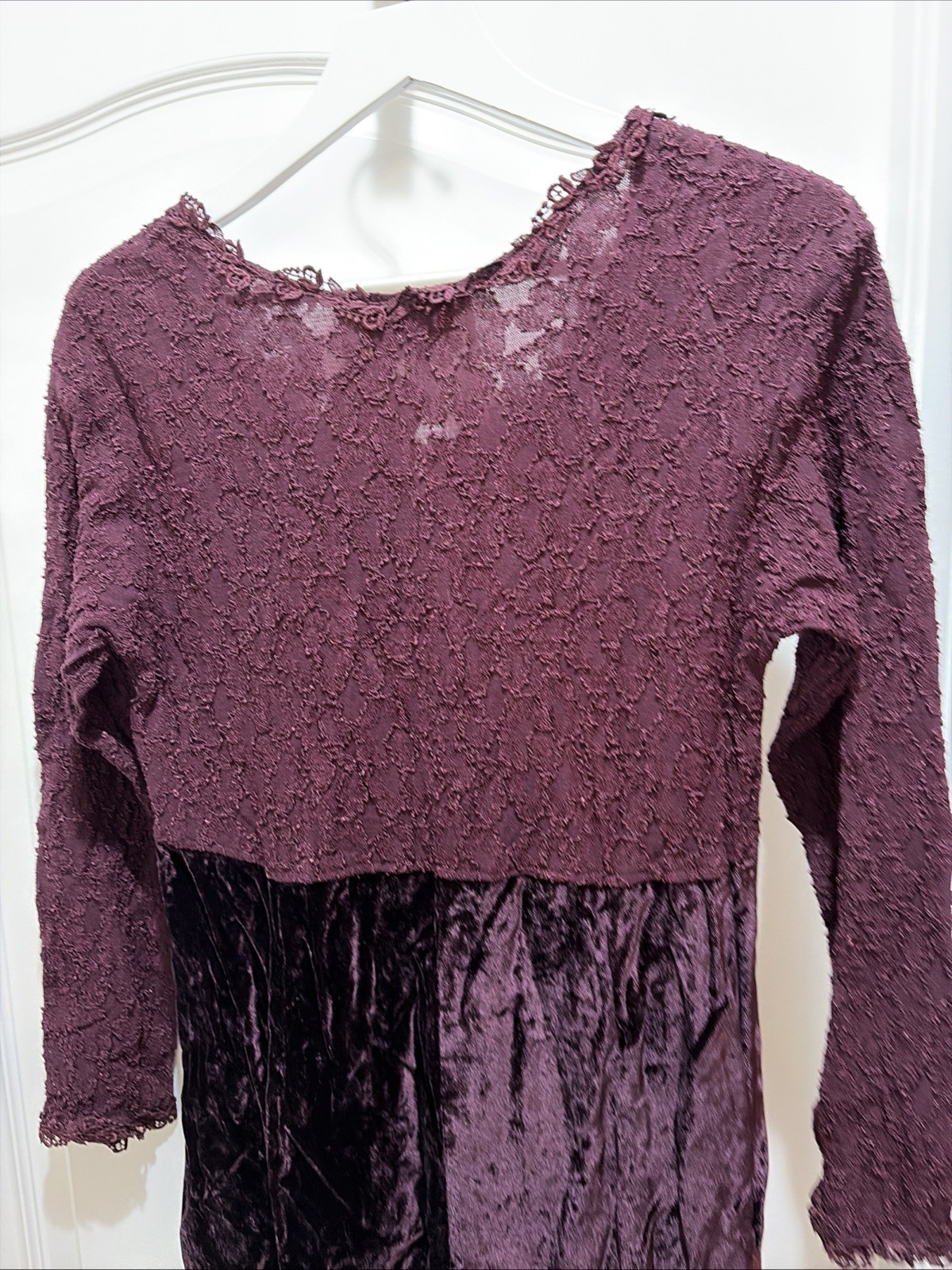 VTG NWT Margot Lea Dress Size Medium Lace Accents Burgundy Maxi Long Sleeve USA