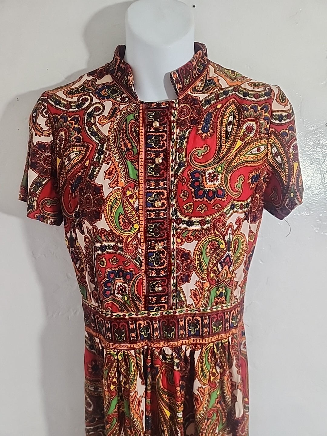 vintage 70’s dress paisly polyester psychedellic jerrie lurie 1970’s hippy 27″ w