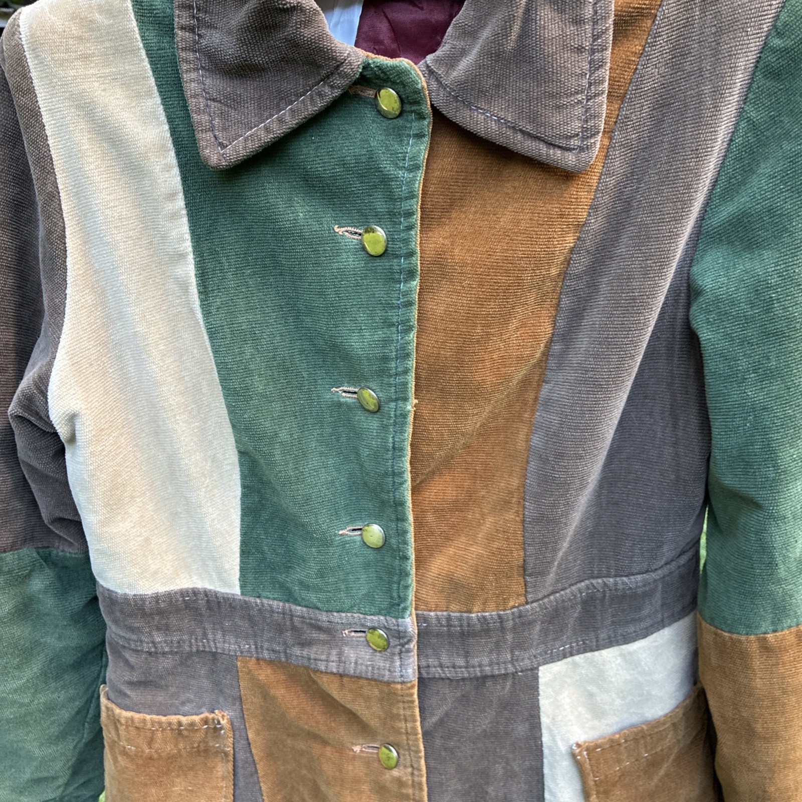 Vintage Corduroy Patchwork Coat / Jacket Size S .. Very Fun & Unique