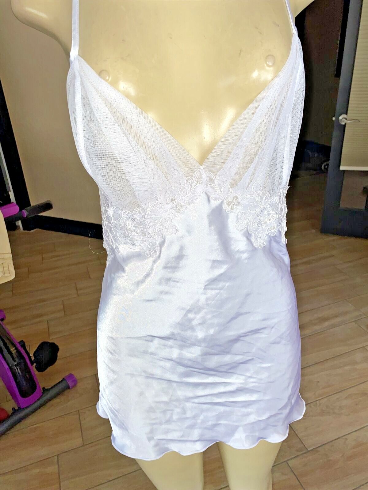 VTG Intimate Attitudes Plus Size 1X Satin Lace SHEER BABYDOLL TIEBACK SWC