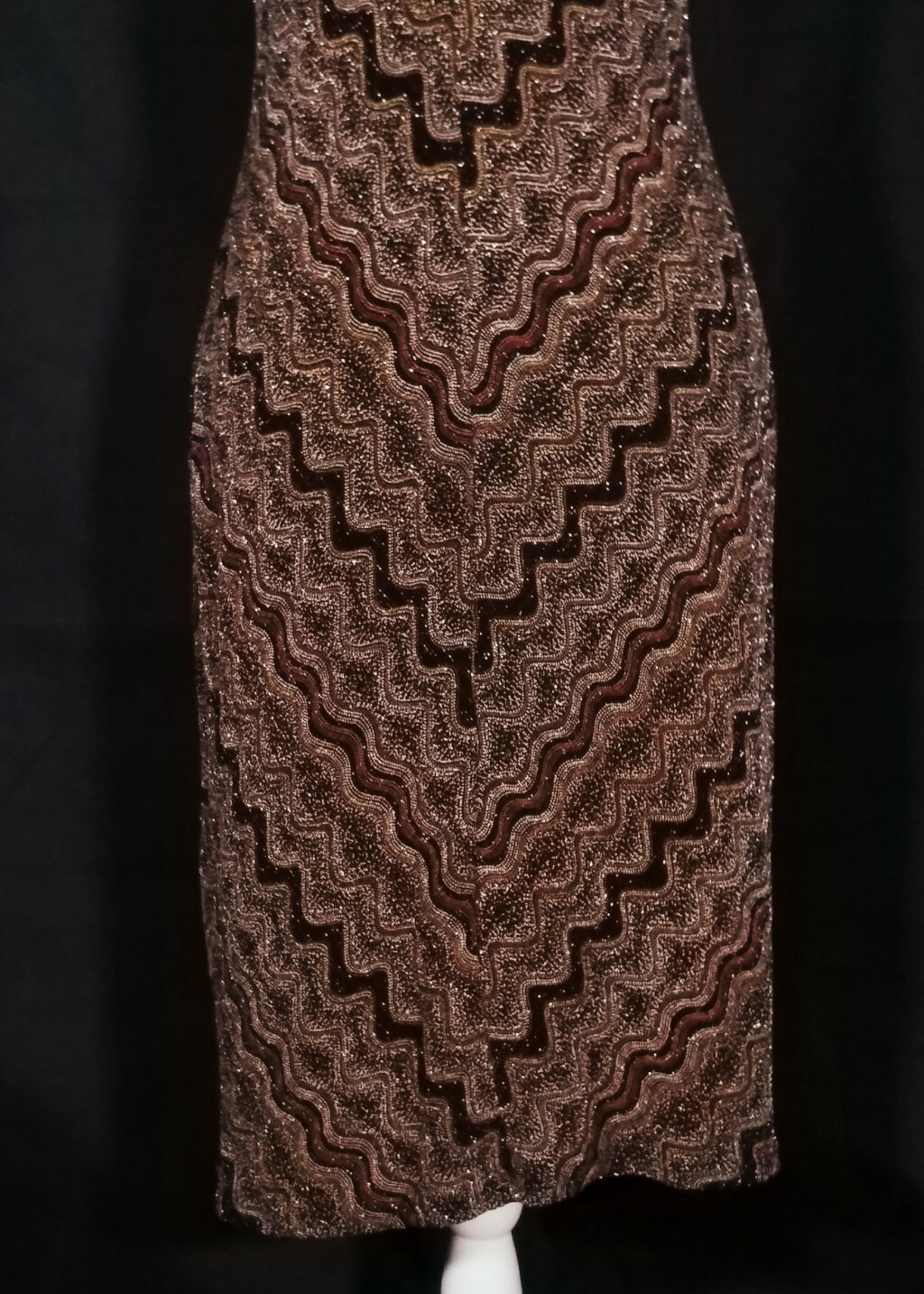 Vintage 1980s 1990s Robbie Bee Petite Metallic Gold Red Bodycon Midi dress Sz 8P