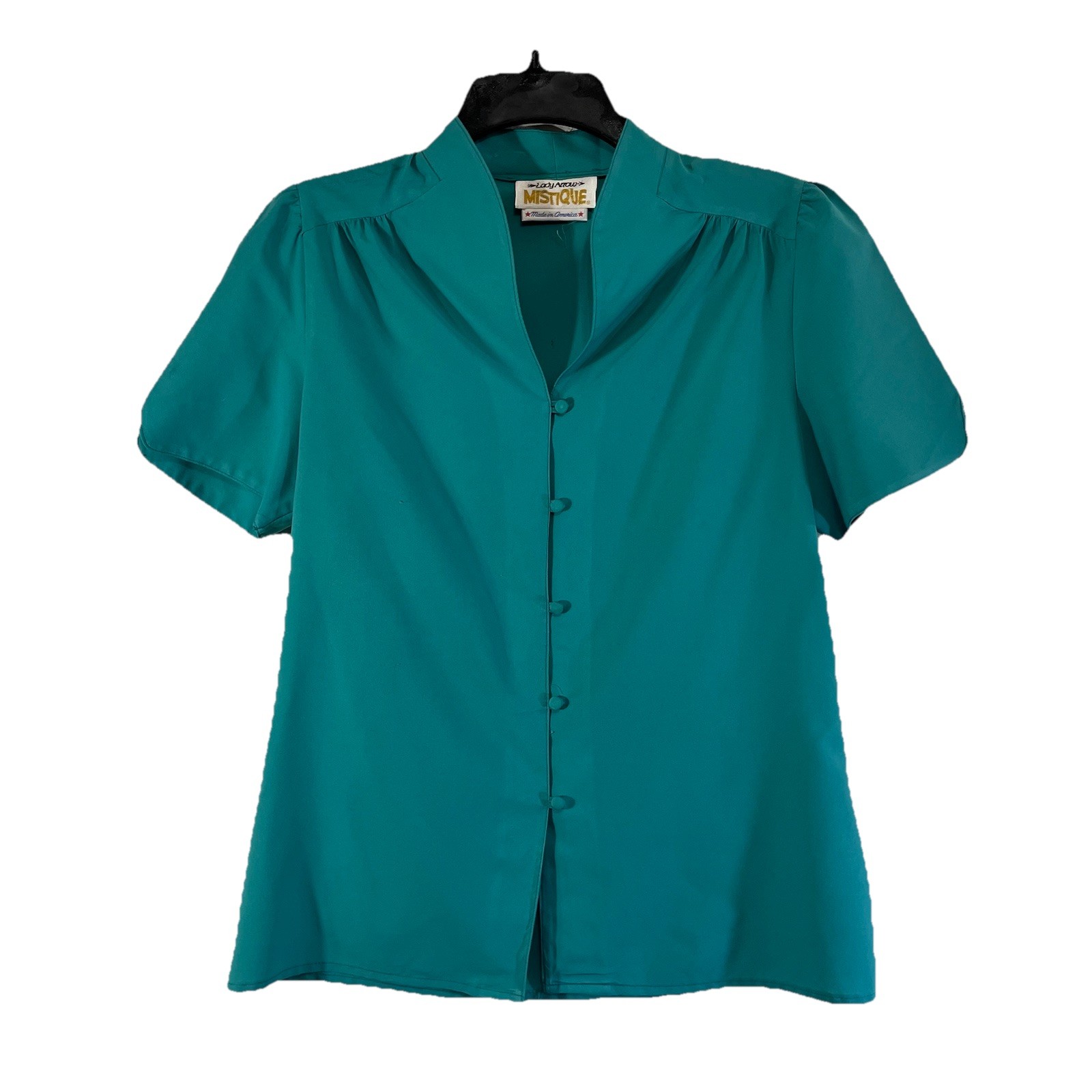 Vintage 70s 80s Lady Arrow Blouse Teal Button Down Shirt Western USA Retro 1980s