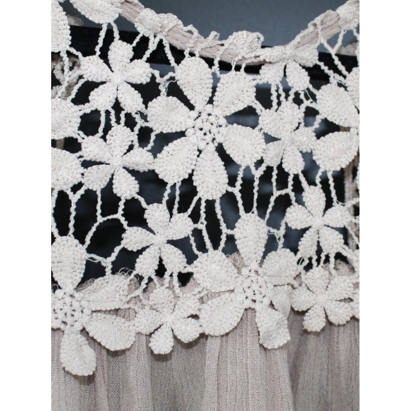 LACE TANK OPEN FRONT M/L VINTAGE COTTAGECORE BOHO CHIC OATMEAL
