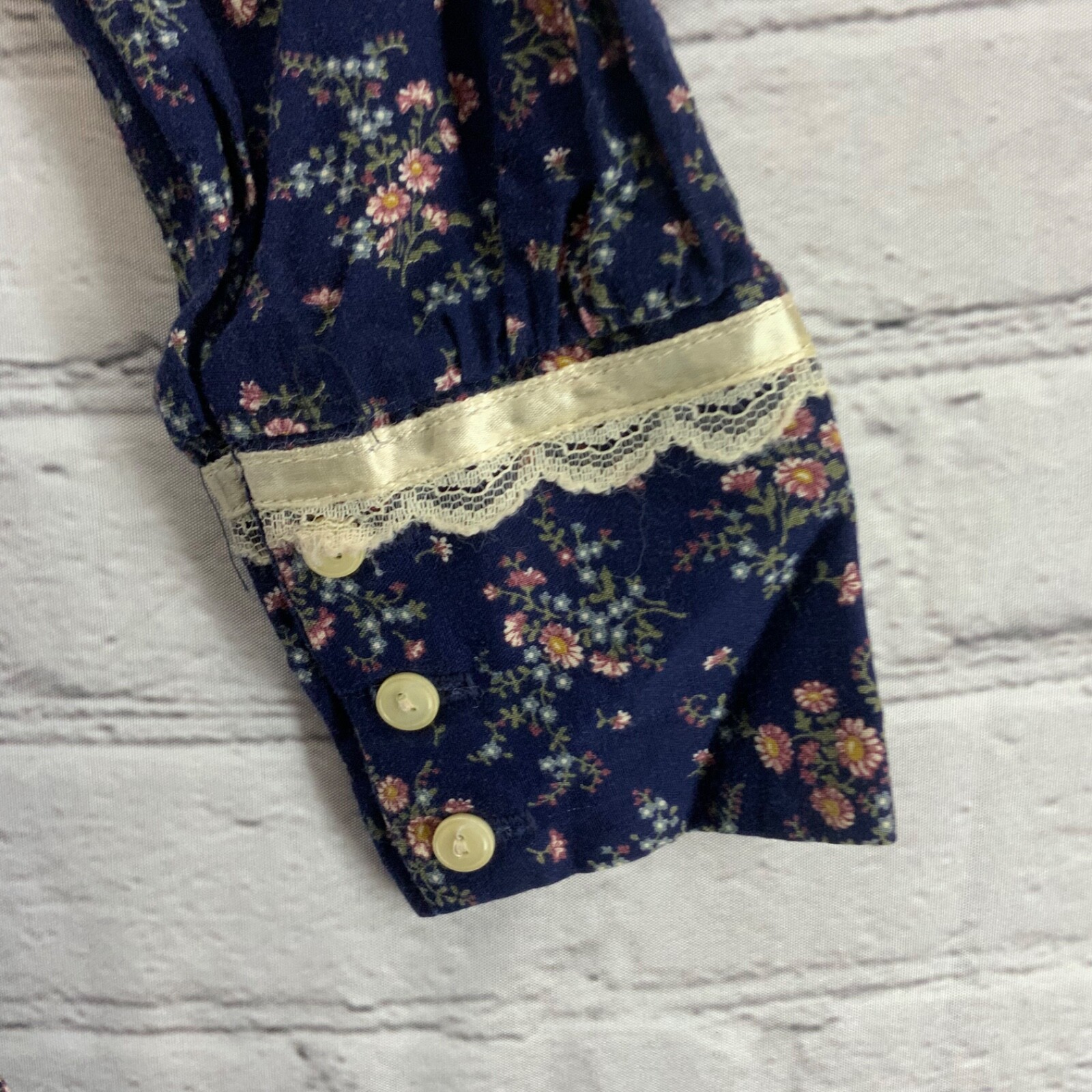 Gunne Sax Dress Vtg 70’s Prairie Cottagecore Blue Floral Romantic Lace XS Jr 5
