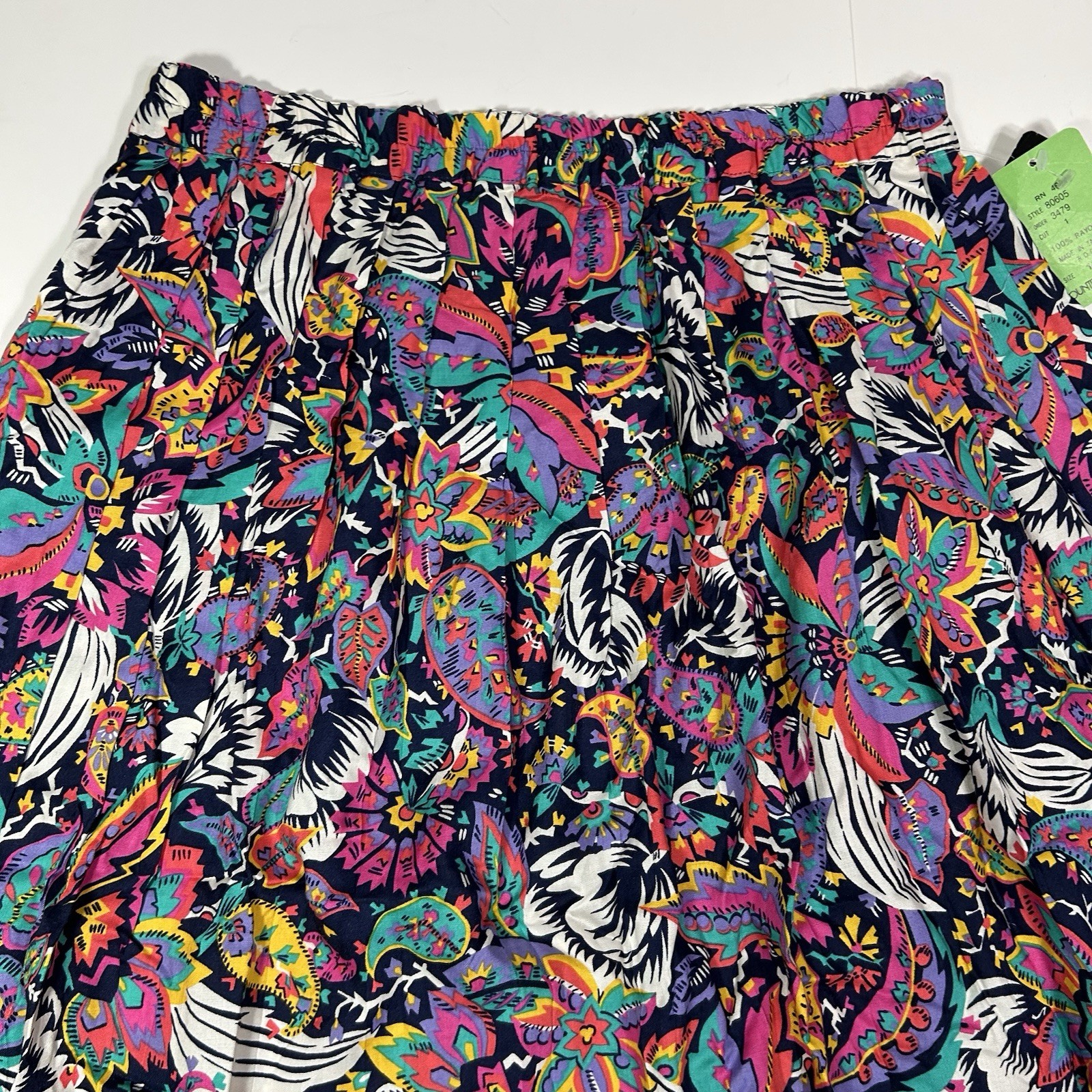 NWT Vtg Counterparts PullOn Multicolor Floral Pleated A-line Midi Skirt Size 14