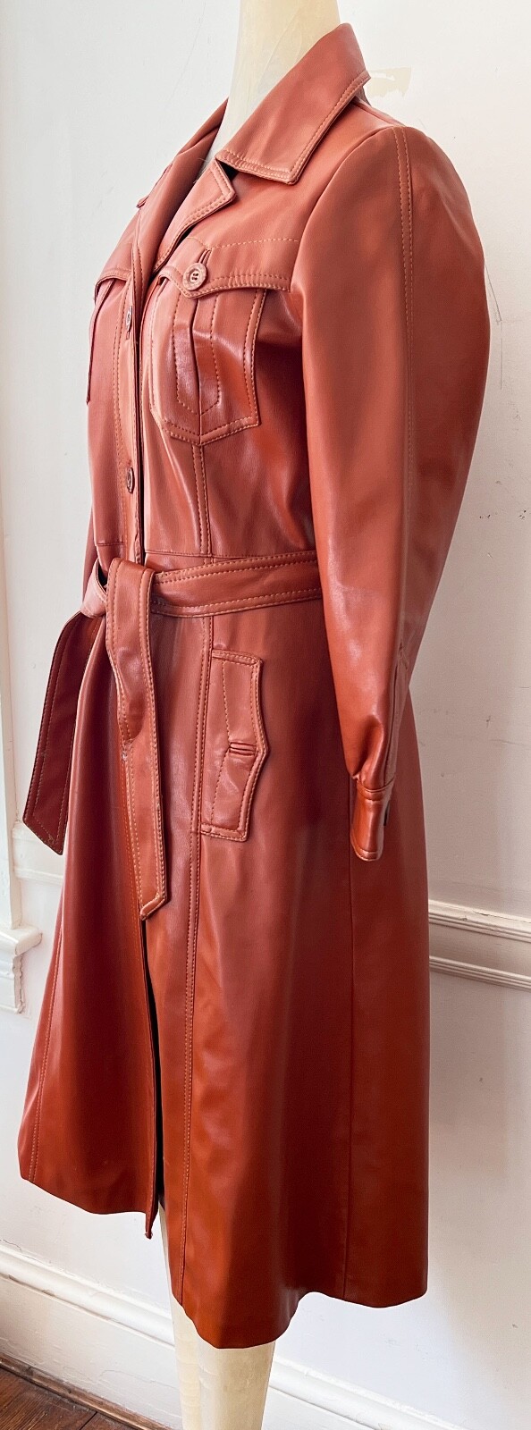 Vintage Mod Pleather Boot Length Coat „Leather Look” -Size 14- ZZ052