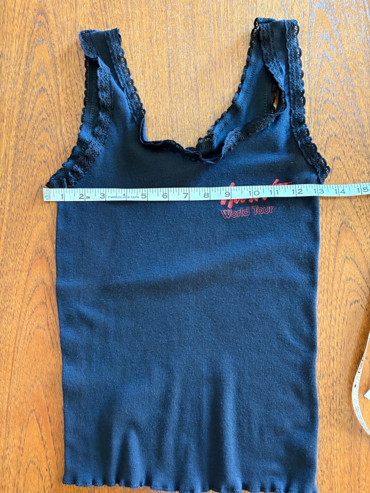 Vintage 80s Heart the Band World Tour Lace Trim Black Tank top M/L Stretchy