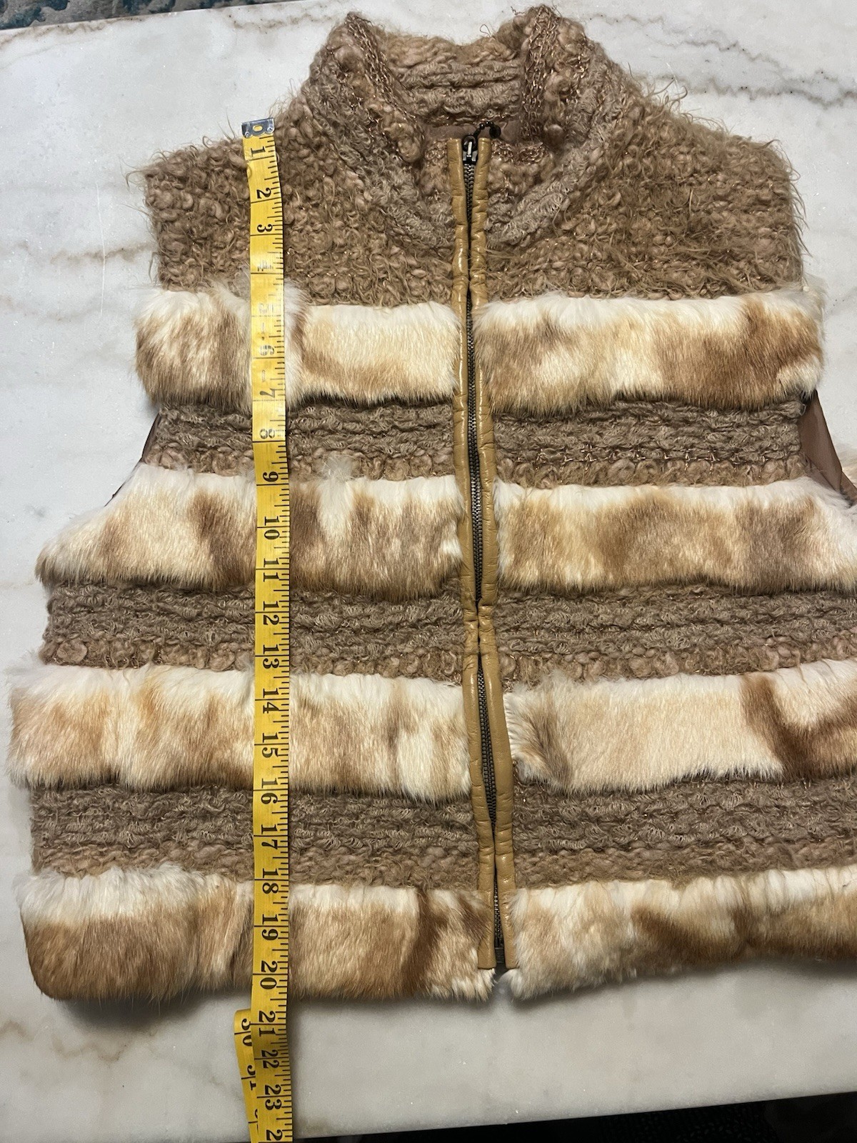 Vintage Made In Italy Vest Women Boho Luxury Faux Fur Wool Sz 10 (Eu 46) 60s-70s