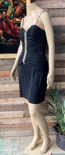Vintage 1960’s Lilli Diamond Short Black Chiffon Ruched and Jeweled Mini Dress