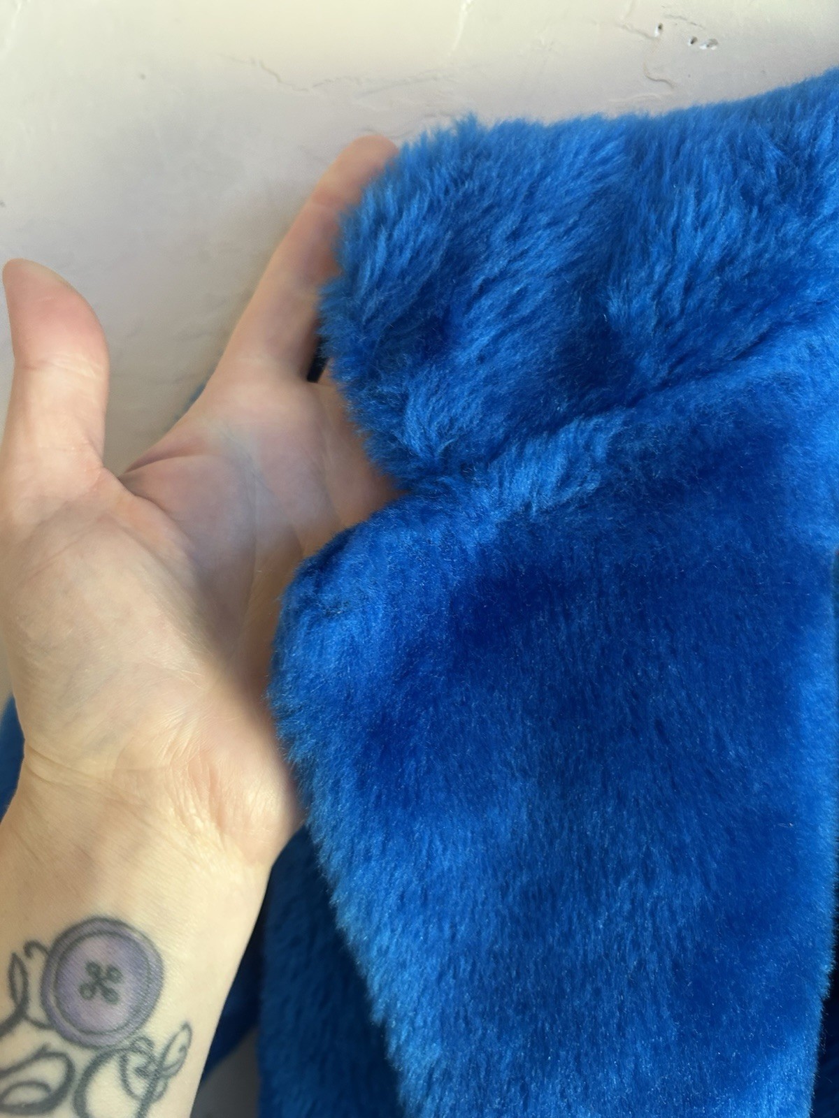Vintage 70s Faux Fur Maxi Coat 12 Electric Blue Mod Belted Wrap Robe Boho Glam