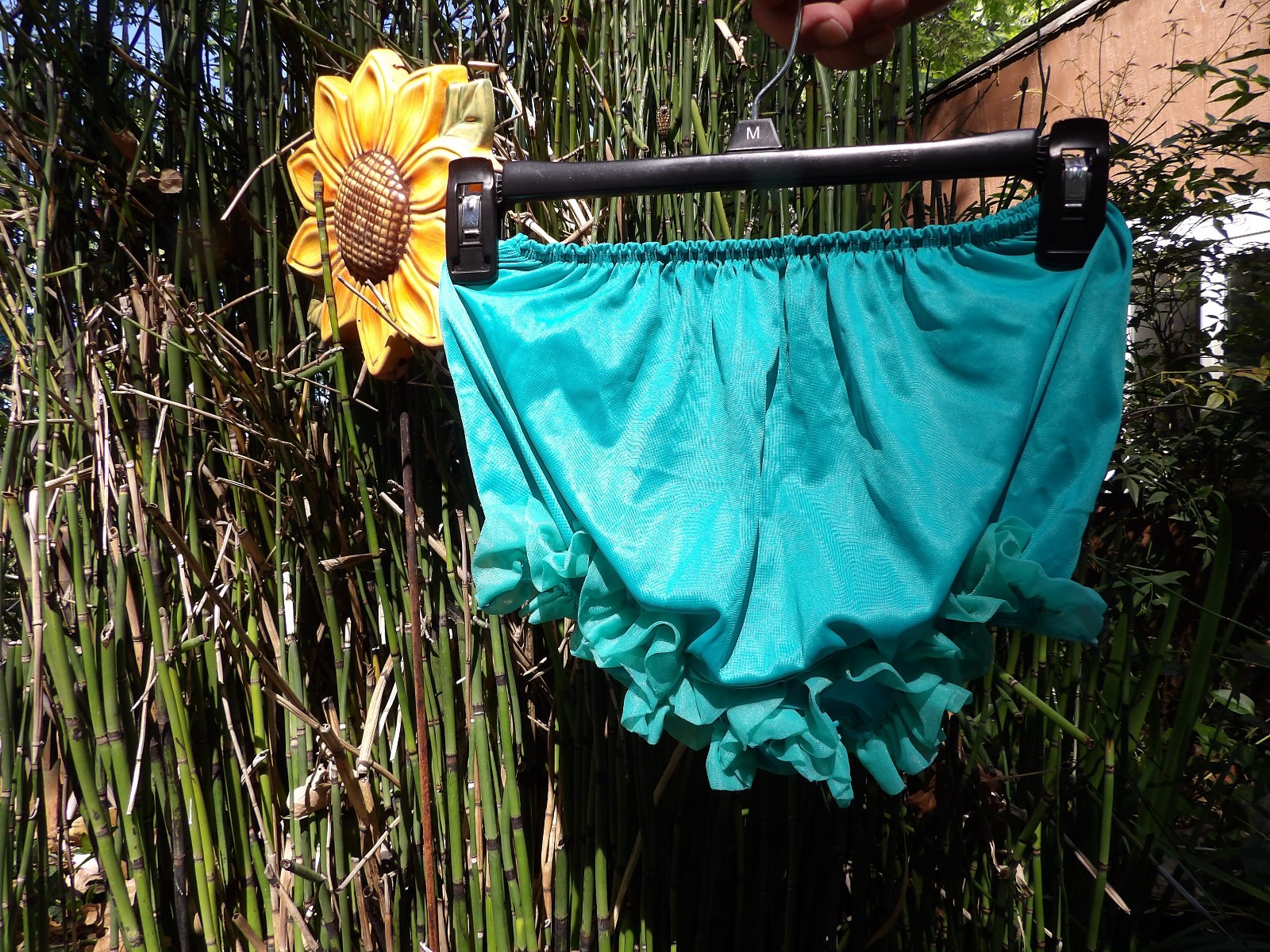 VTG JER MARAI WOMEN’S DOUBLE NYLON GUSSET TEAL RUFFLE SISSY GRANNY PANTIES / S