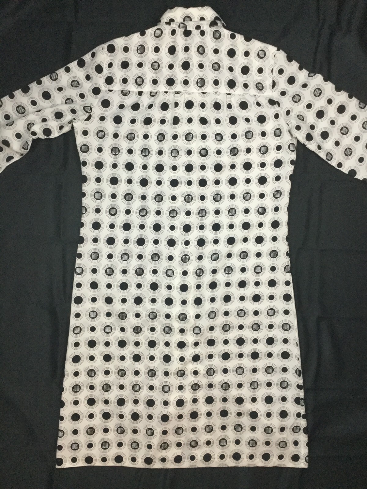 Vintage Lanvin Paris New York Shirt Dress Sz 16 Signature Logo Black White Dots
