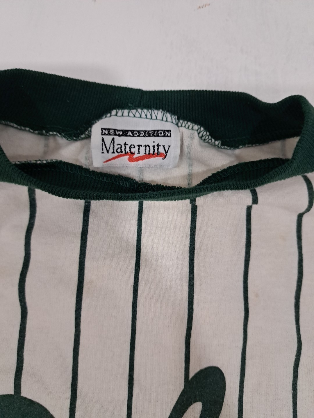 Vtg 90s Baseball T Shirt Tee Baby ’96 Green Stripes Maternity 3/4 Sleeve L/XL