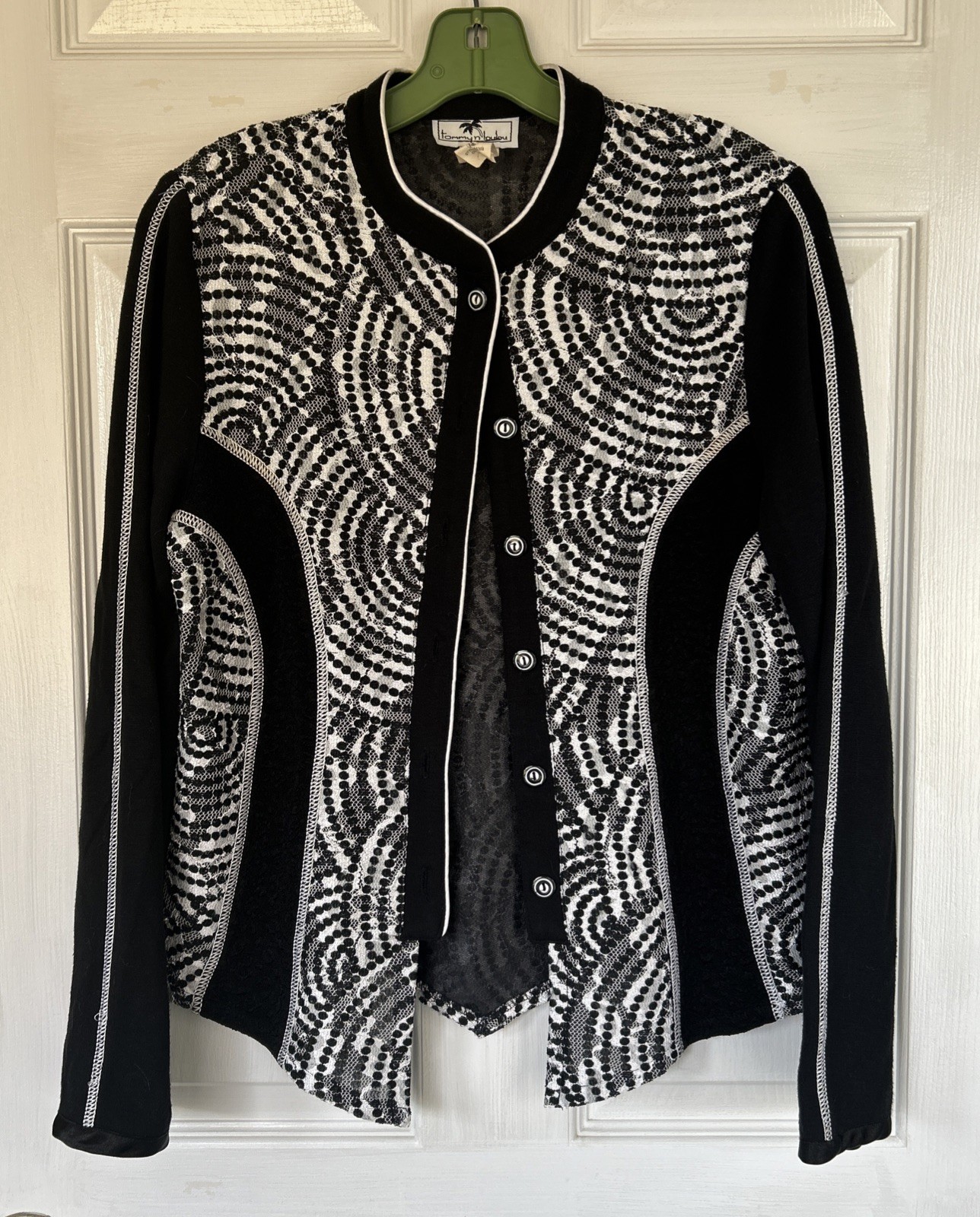 VTG 1980’s – Black & White- Tommy n Loulou – Button Up Cardigan- Womens Small