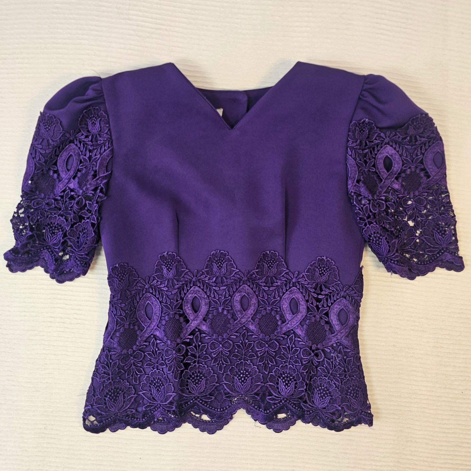 Digna Yero Vintage Purple 2 Piece Skirt Set Lace Top Mini Skirt Made in USA 10