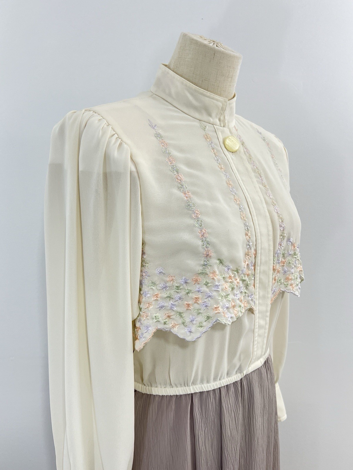VTG Leslie Fay Dress 80s Secretary Ivory Floral Embroidery 12 Geek Librarian