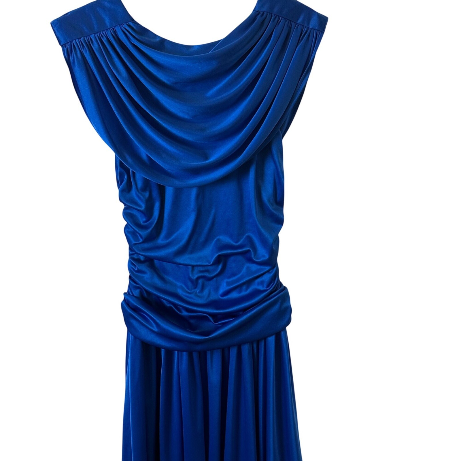 Night Scene Size 6 Vintage Party 1980s-1990s Dress Ruched Waist Blue Polyester
