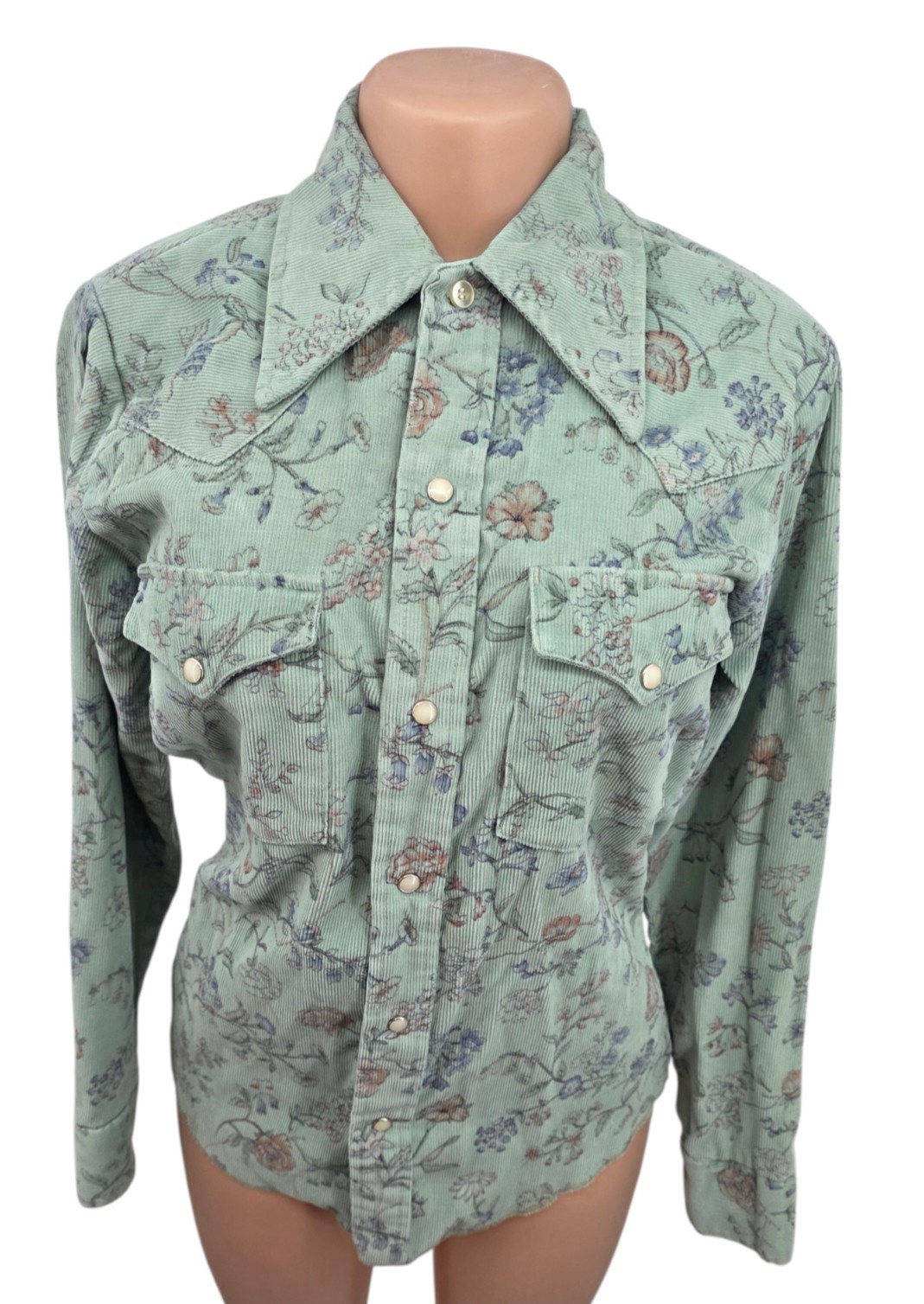Vtg 70s Rappers Floral Corduroy Western Pearl Snap Shirt Women S Retro Cowgirl