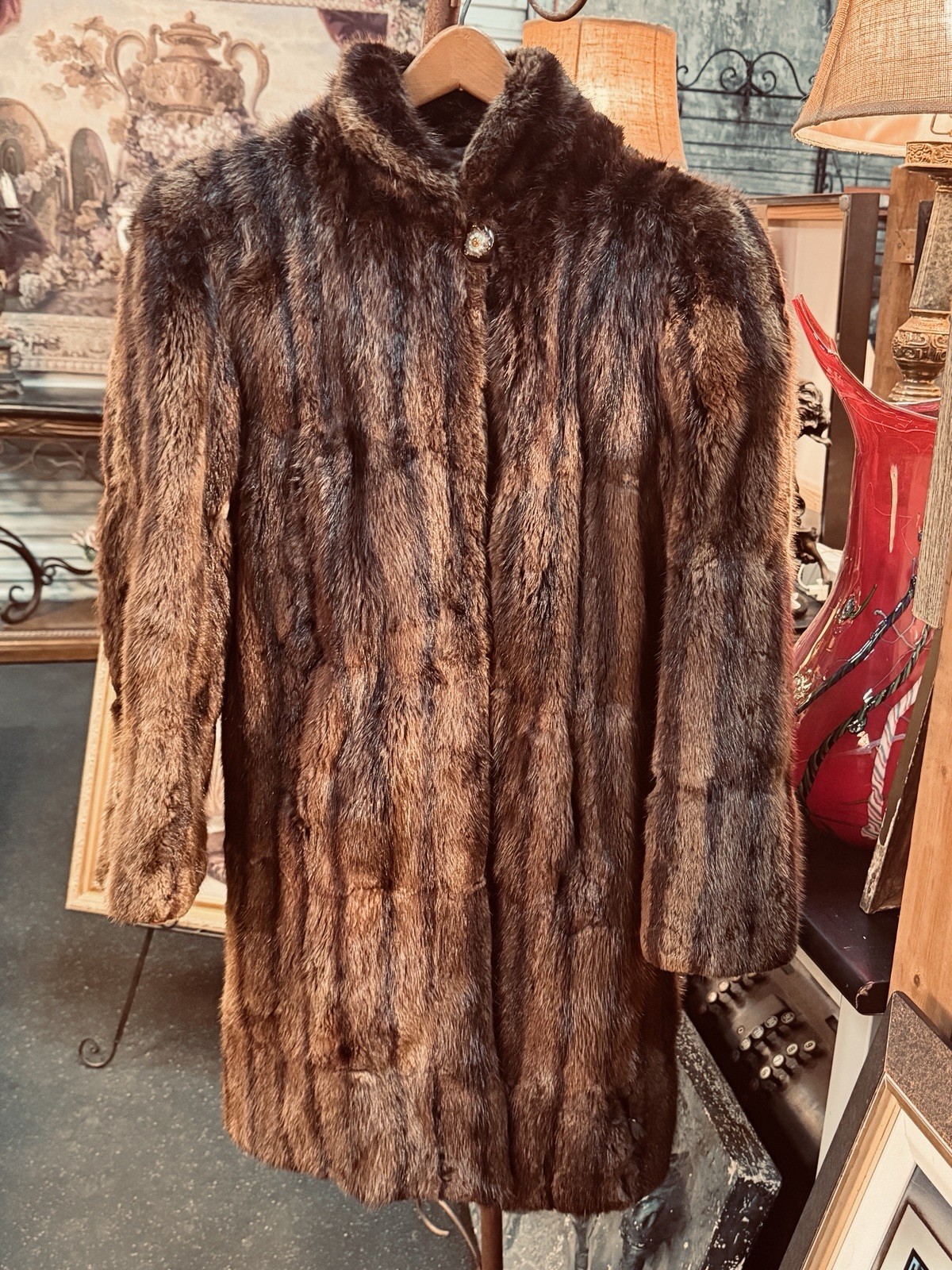 Vintage Full‑Length Raccoon Fur Coat • Real Fur • Plush Brown • Satin Lining 40”