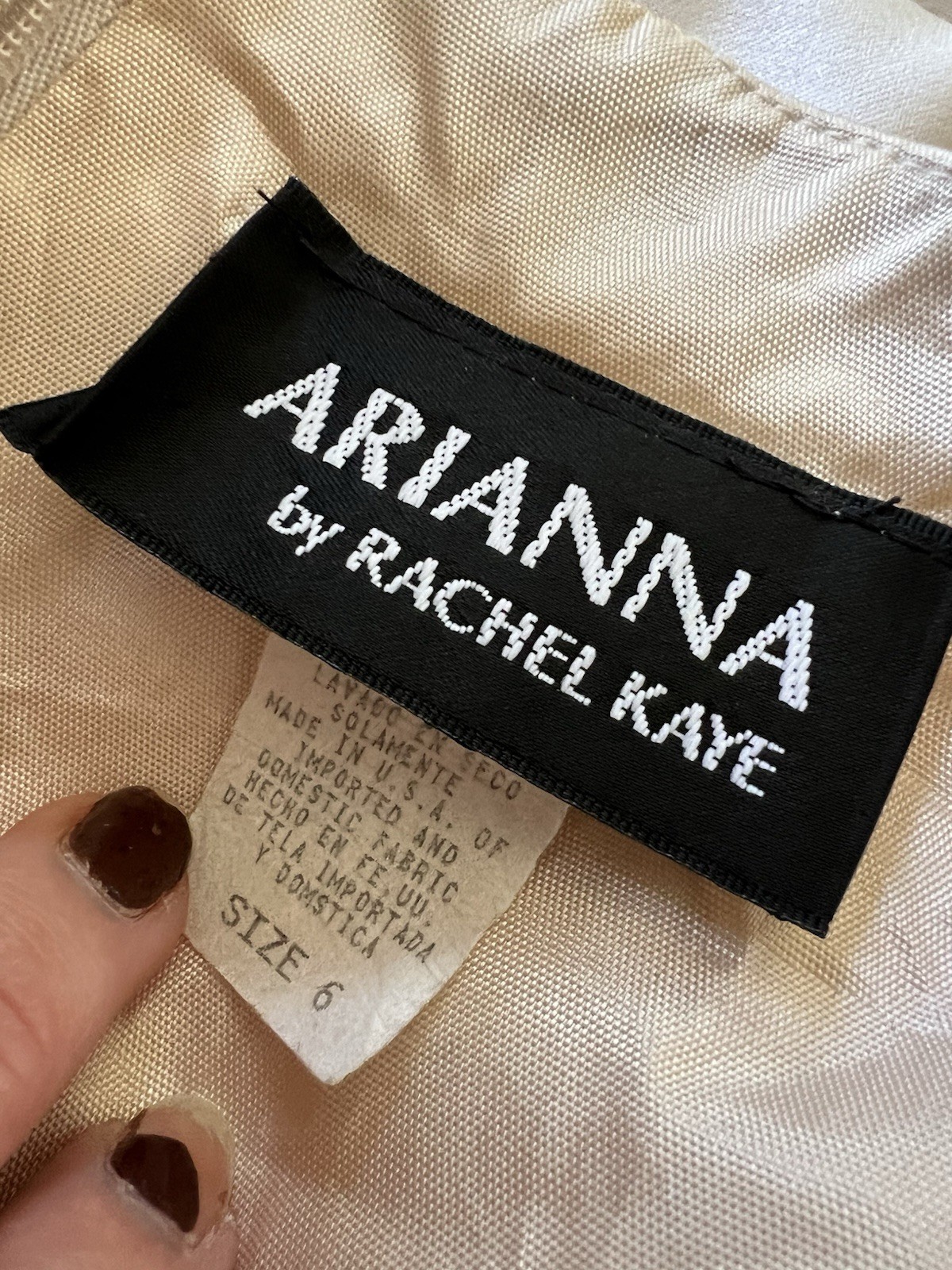 Vintage 90s Arianna by Rachel Kaye Cream Satin Asymmetrical Prom Dress Size 6 S