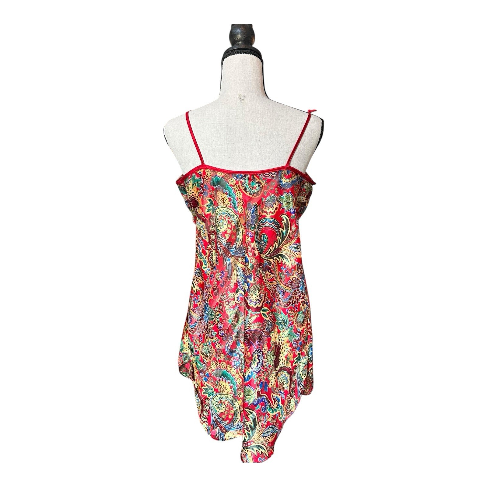 Vintage Inner Most Red Paisley Satin Slip Dress Lingerie M Made in USA Fairy