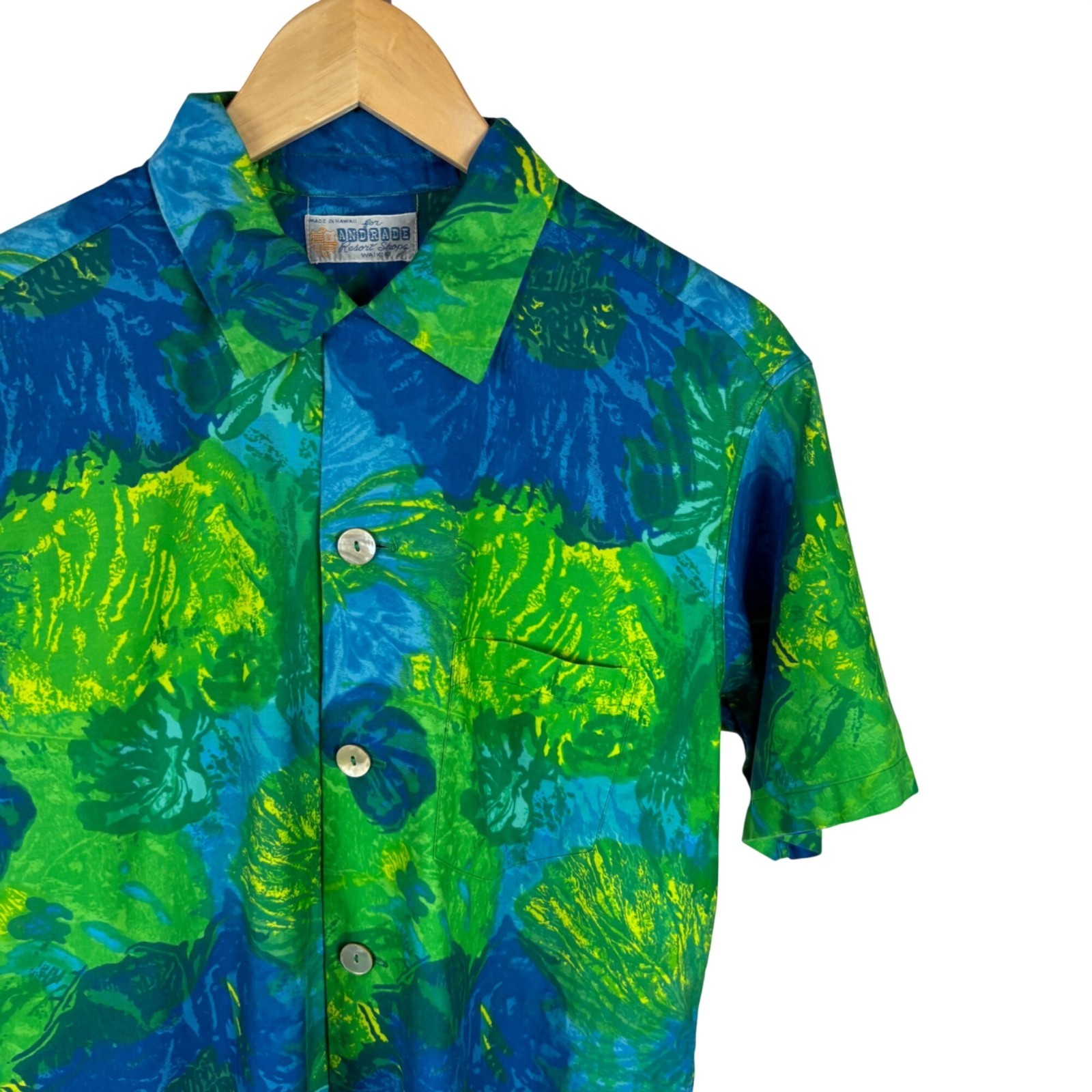 Vintage 50s Hawaiian Honeymoon Set Blue Green His & Hers Matching Dress Shirt