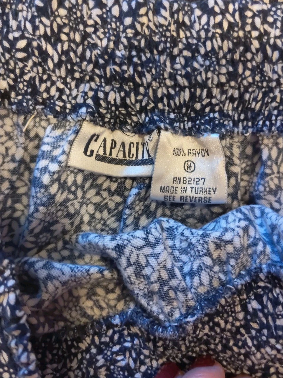 Vintage Capacity Skirt Women’s Navy Tiered Floral Print Elastic Waist Size Med