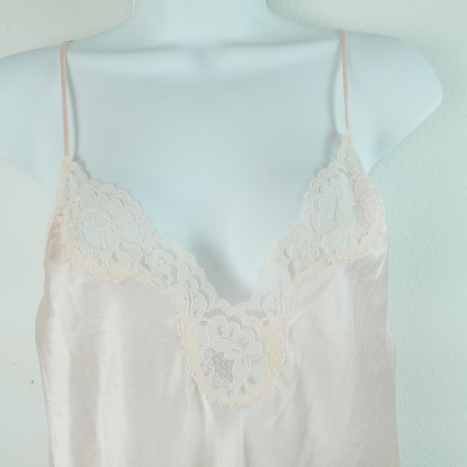 Vintage Blanche Pink Satin Nightgown Robe Set Peignoir Lace Sheer Ruffle P XS