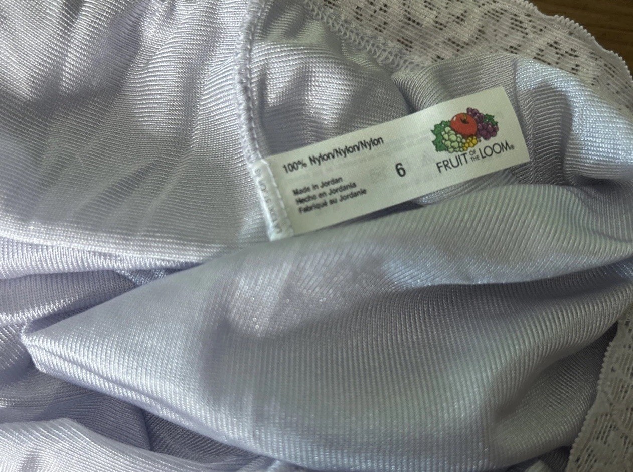 Vtg Fruit Of The Loom Panties Sz 6 Lilac Silky Nylon Lace Hi Cut Side Tag NOS