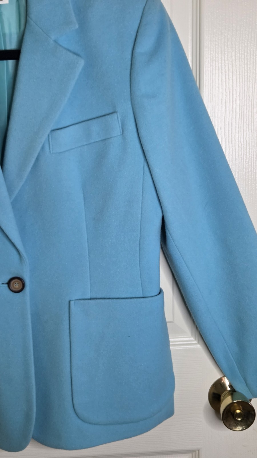 Vtg Chadwicks 6P Sky Blue WOOL CASHMERE Blend Pockets 1Button Lined Women Blazer