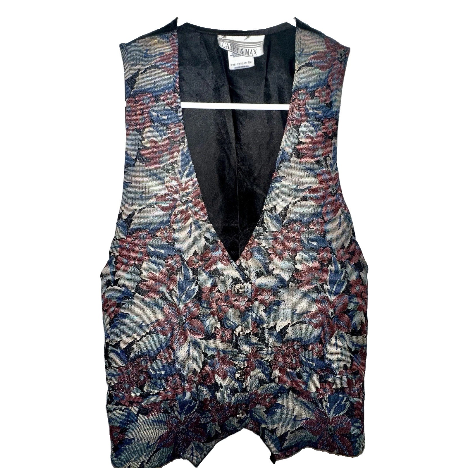 Vintage Casey & Max Tapestry Vest Cottage Floral Western Grandma Boho 90s Sz M