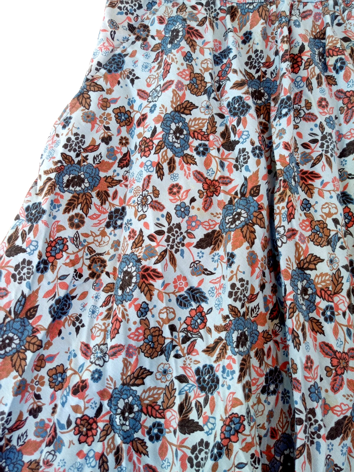 Vintage 1970s Blue Floral Midi Skirt 27” Waist Small Cottage Core Cotton