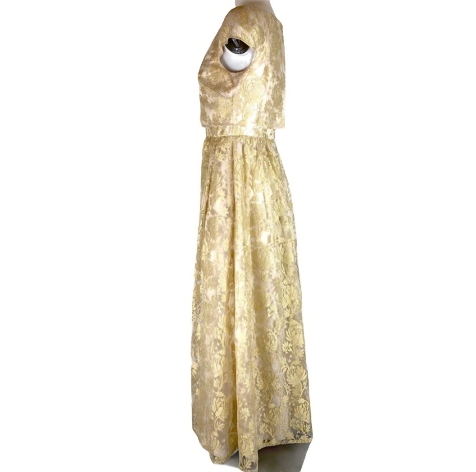 Adrianna Papell Formal Evening Dress Ivory Gold Short Sleeve
