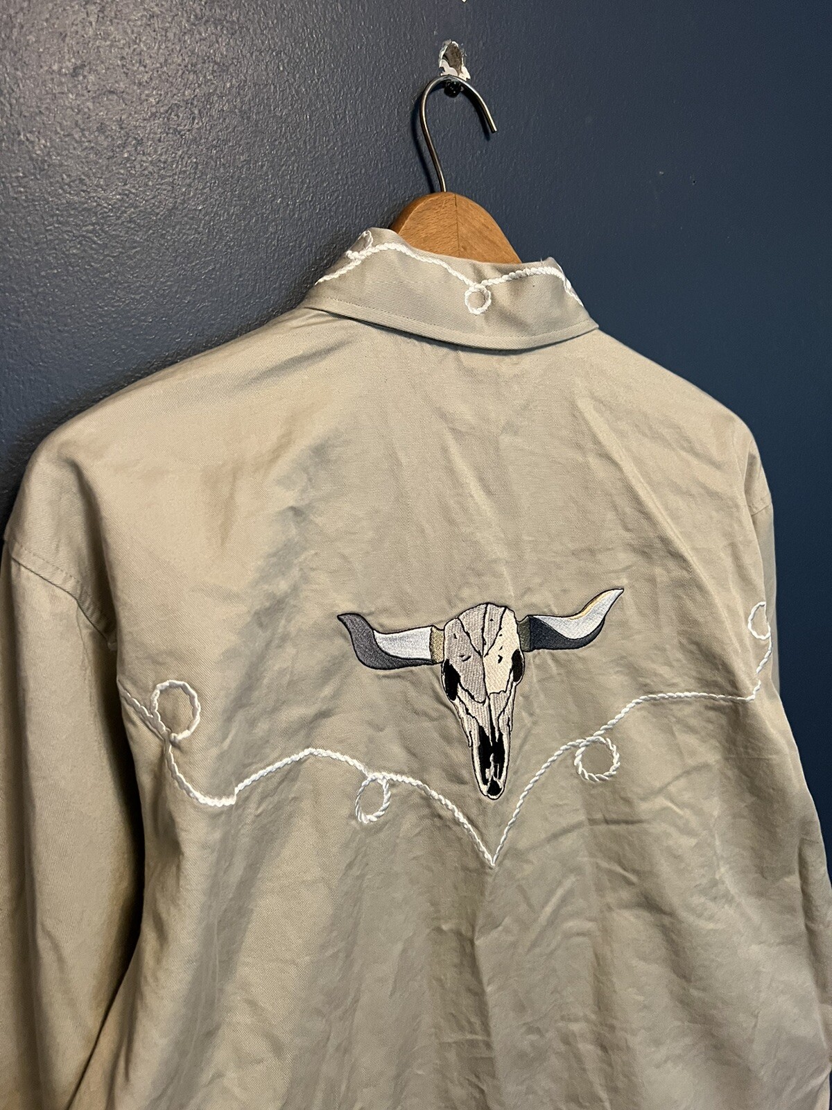Vintage 90’s Buffalo Country Women’s Bull Skull Pearl Snap Western Shirt Sz L