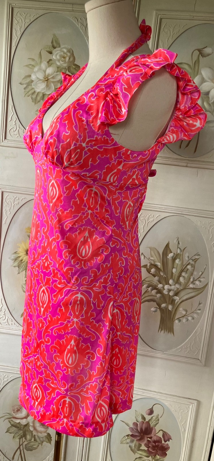 VTG 60s JC PENNEY PSYCHEDELIC 3 PIECES HOT PINK+ORANGE BIKINI+DRESS USA 9/32 EUC