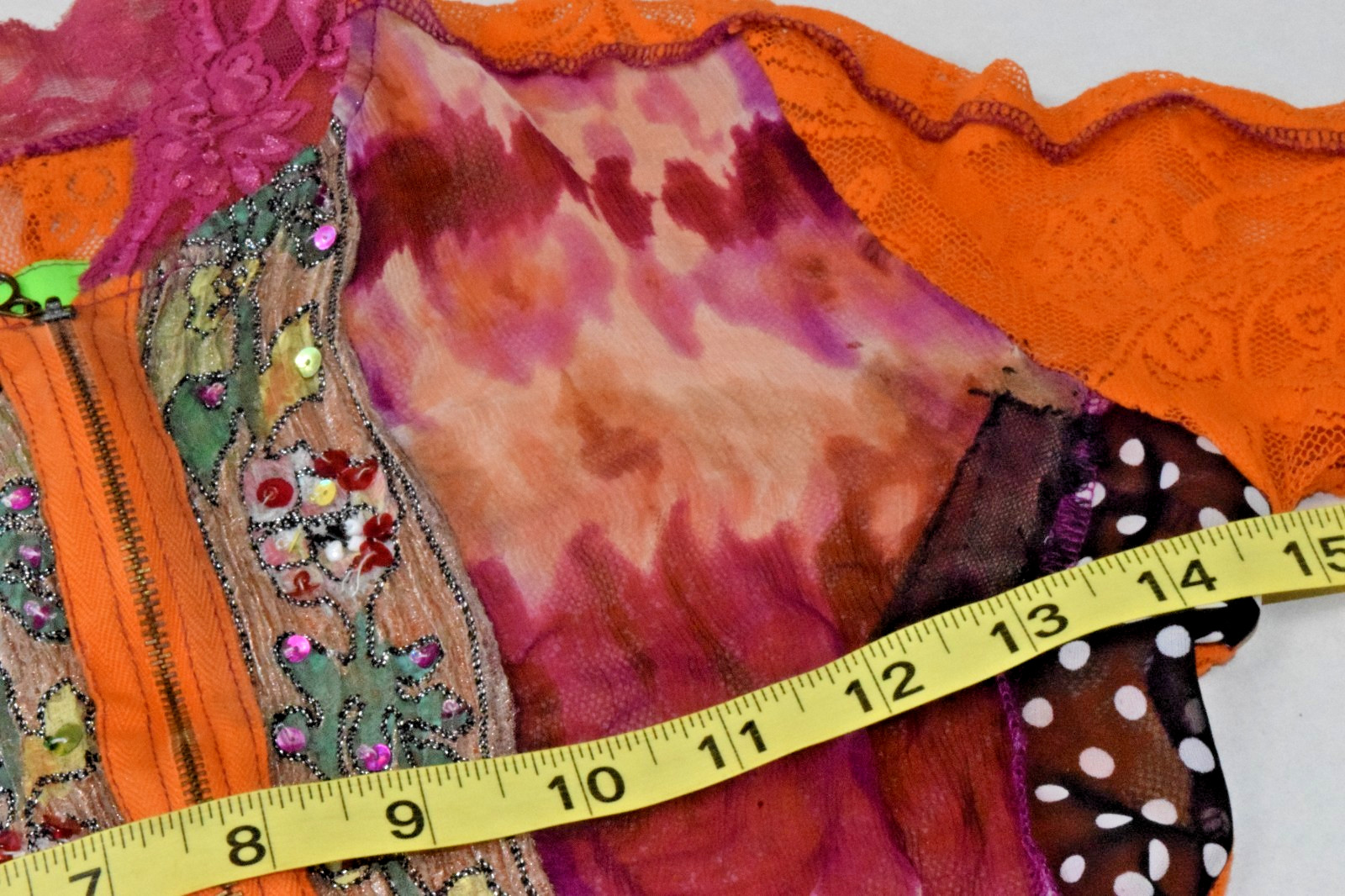 Vintage Top WooXooM Paris Size S Y2K Colorful Sheer Lace Patchwork Zip Front