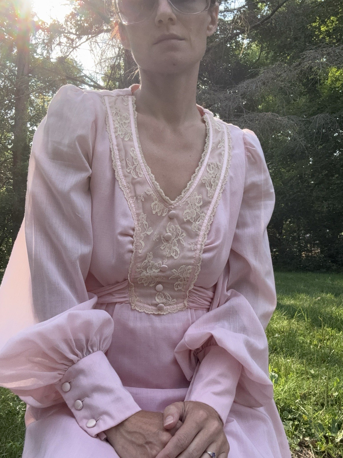 Vintage 70s Jody T Pink Prairie Maxi Dress Cottagecore Boho Fairy Size 13