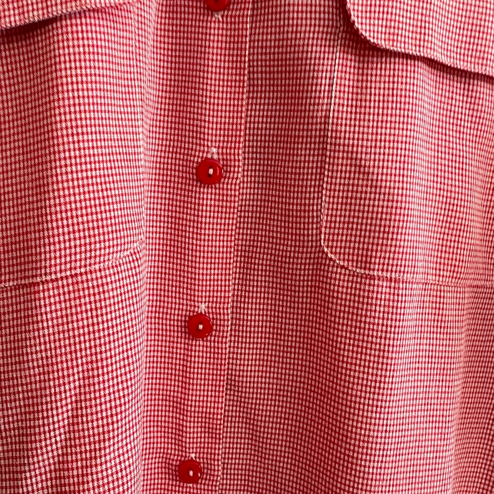 Vintage Joanna Red White Check Short Sleeve Blouse with Chest Pockets Size L ***