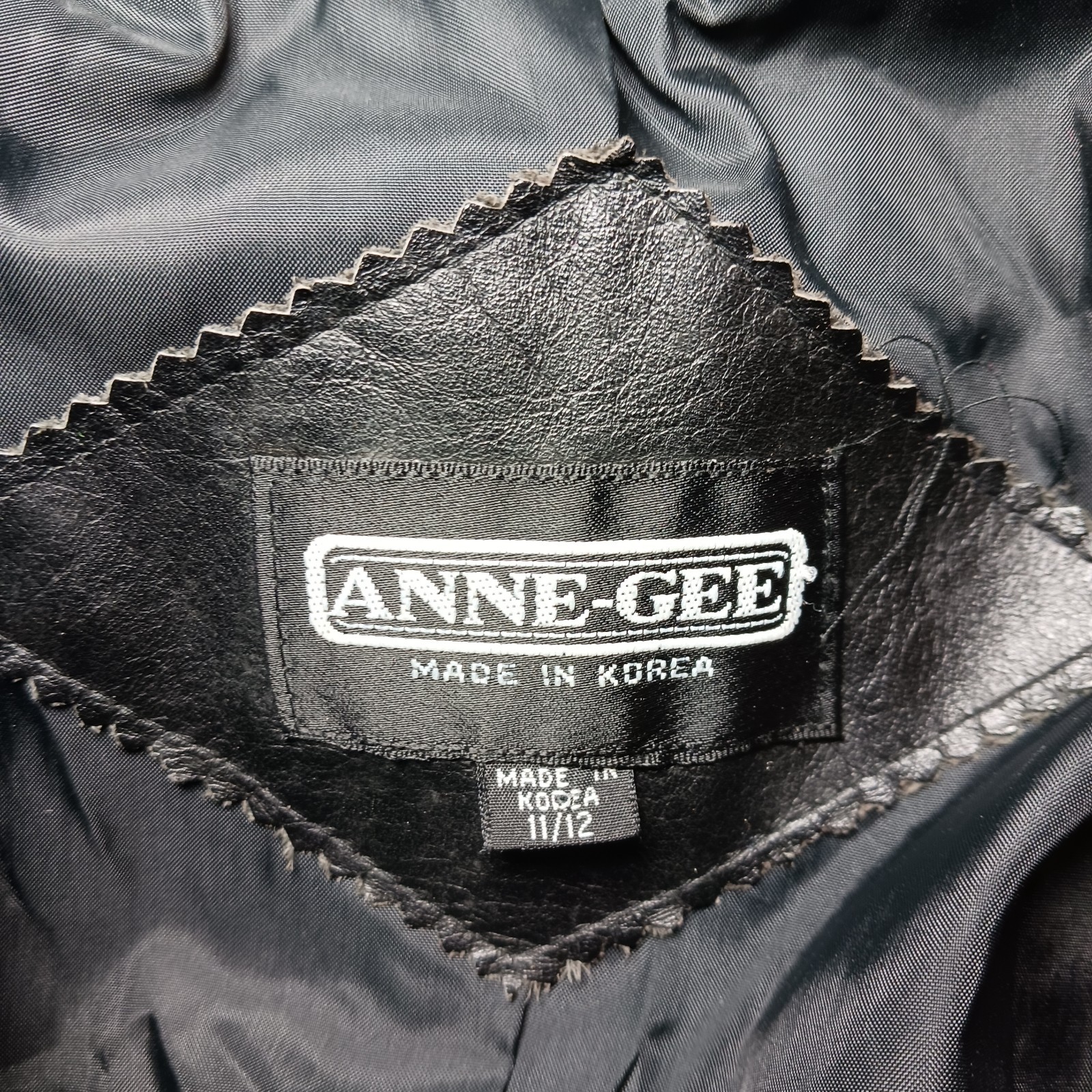 Vintage 80s Anne-Gee Womens Wool Leather Coat Large 11/12 Brown Tweed