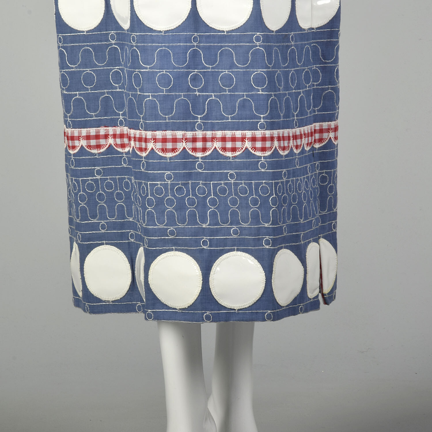 Small 1970s Estelle Albus Chambray Maxi Dress with Vinyl Polka Dots VTG 70s