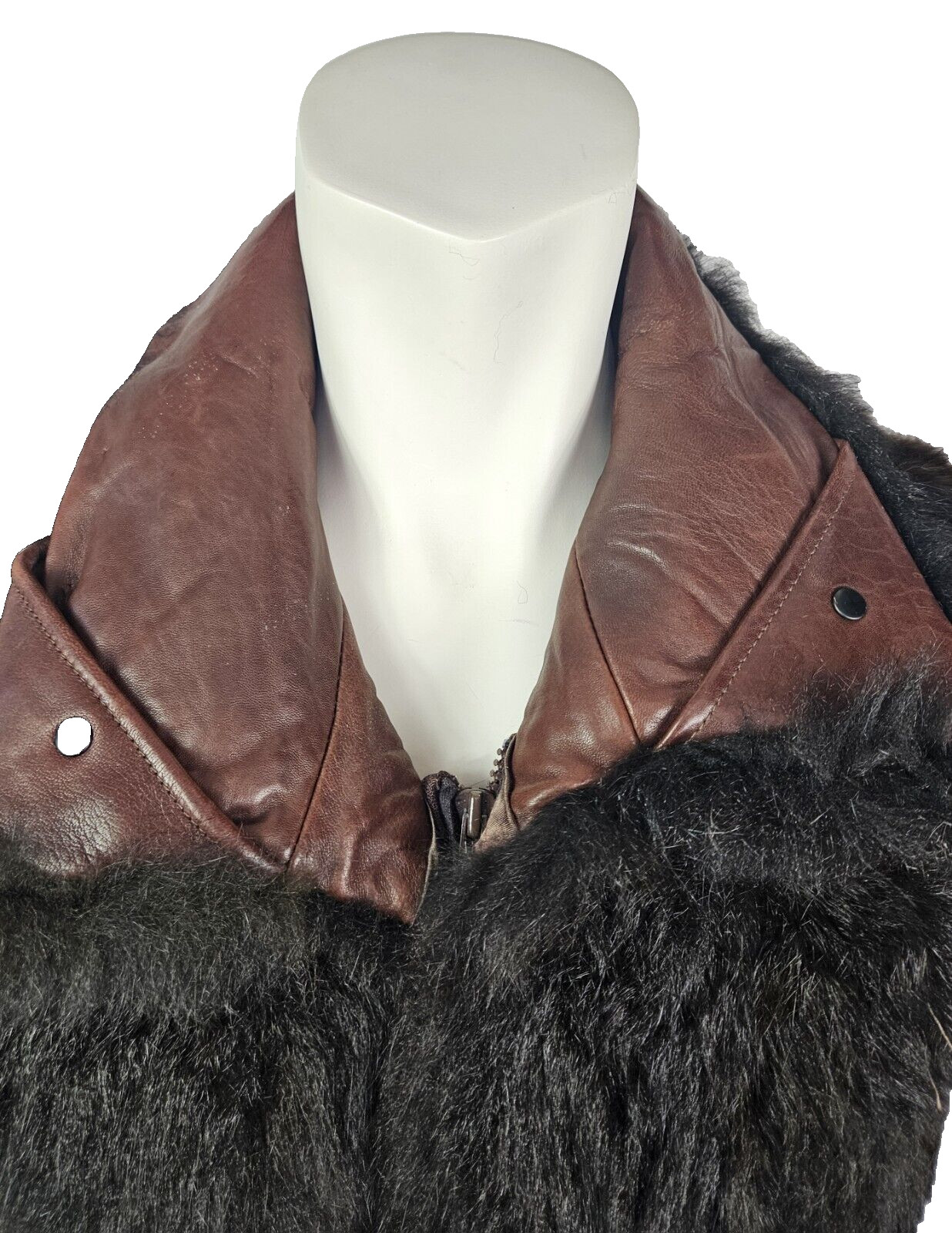 Andrew Marc New Zealand Opossum Fur Leather Collar Women’s Vest Size M