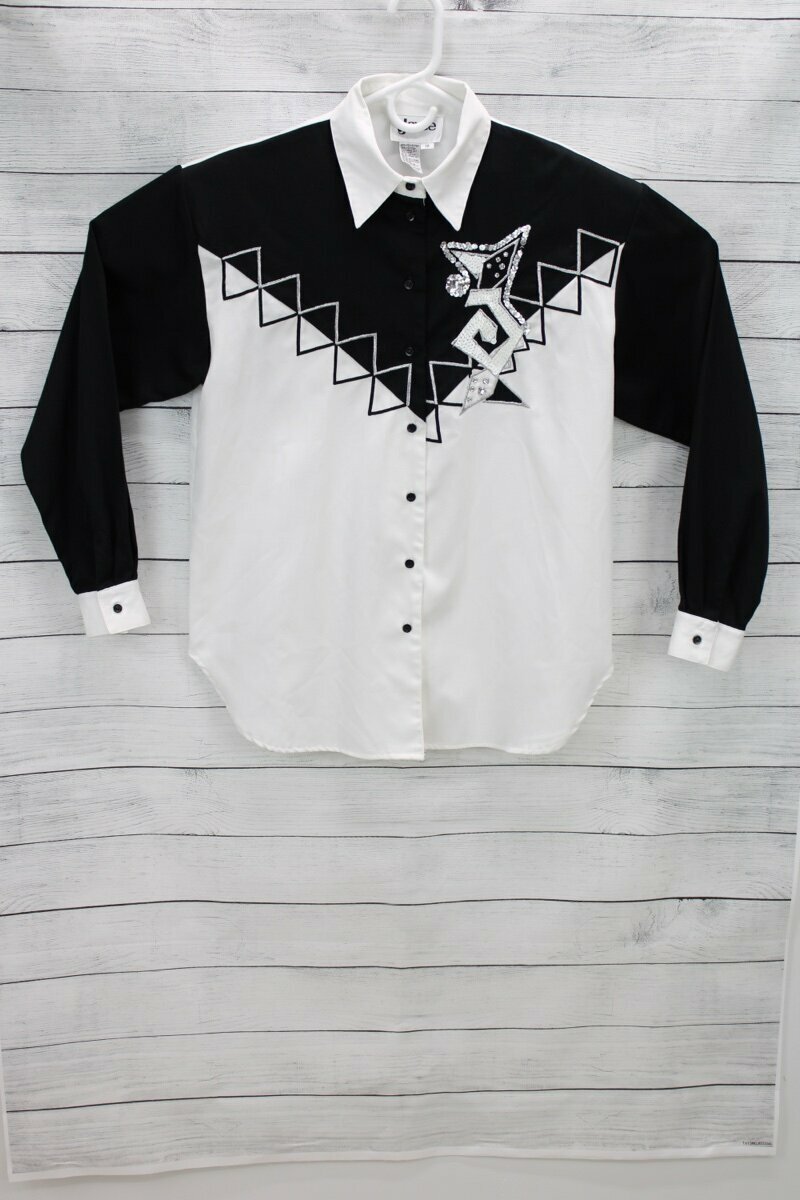 Vintage Joyce shirt Womens 12 Long Sleeve White black Sequin Bling 1980s