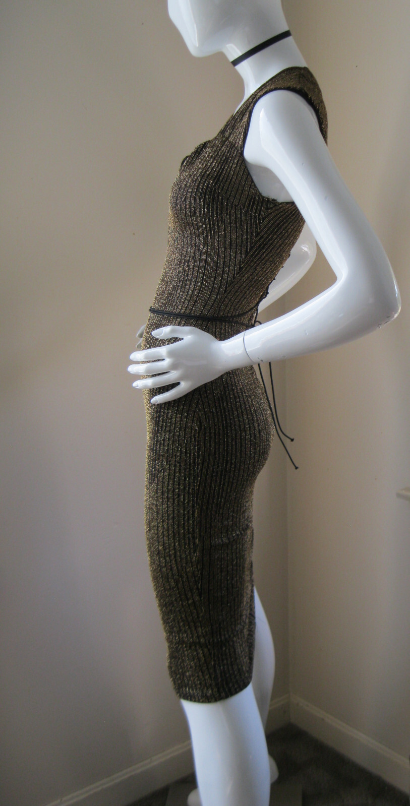 *RARE* Vintage 90’s MONACO Gold Metallic/Black Bodycon Dress SUPER SEXY! WOW! M