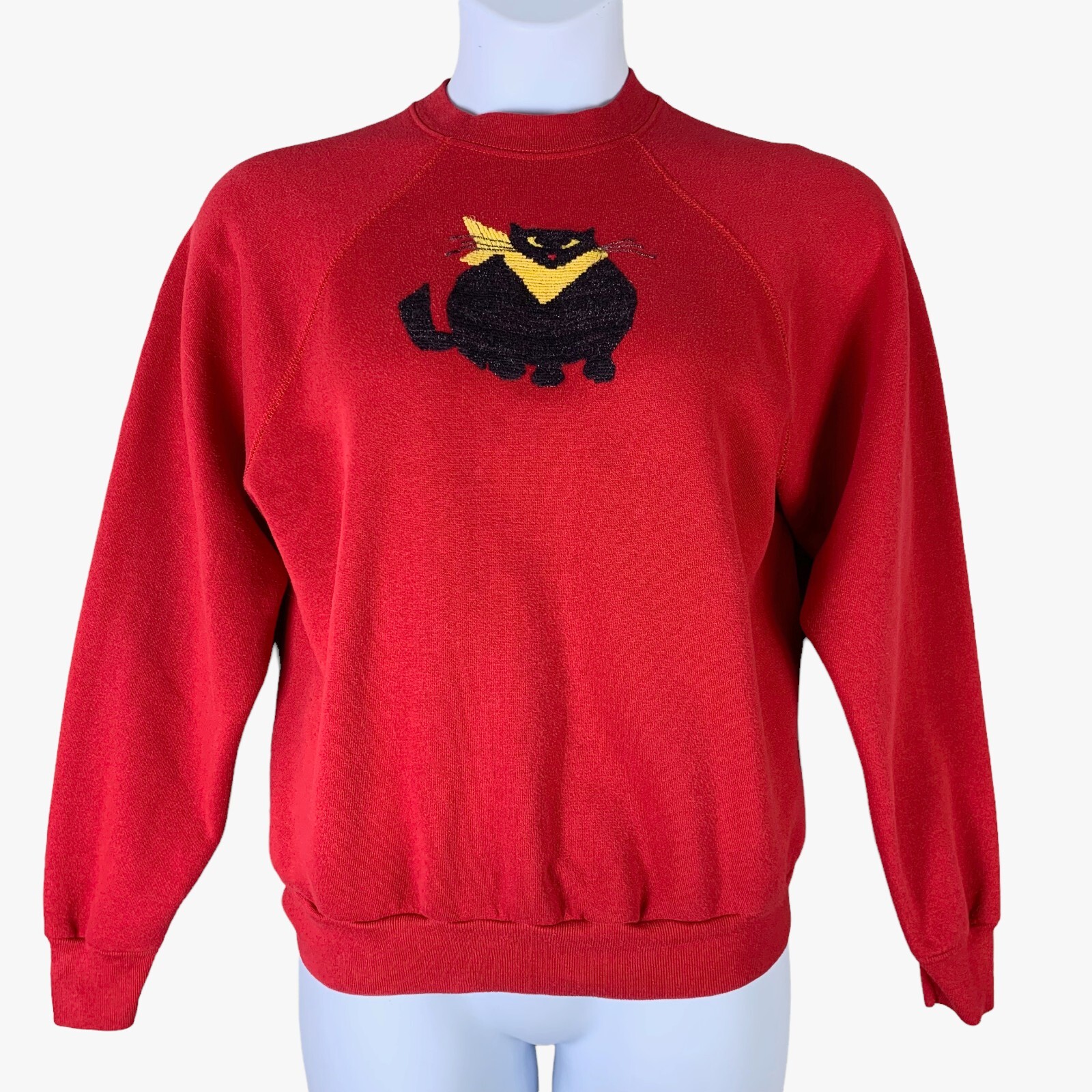 Vintage Size Large Sweatshirt Red Black Cat Embroidered Front Better Basics
