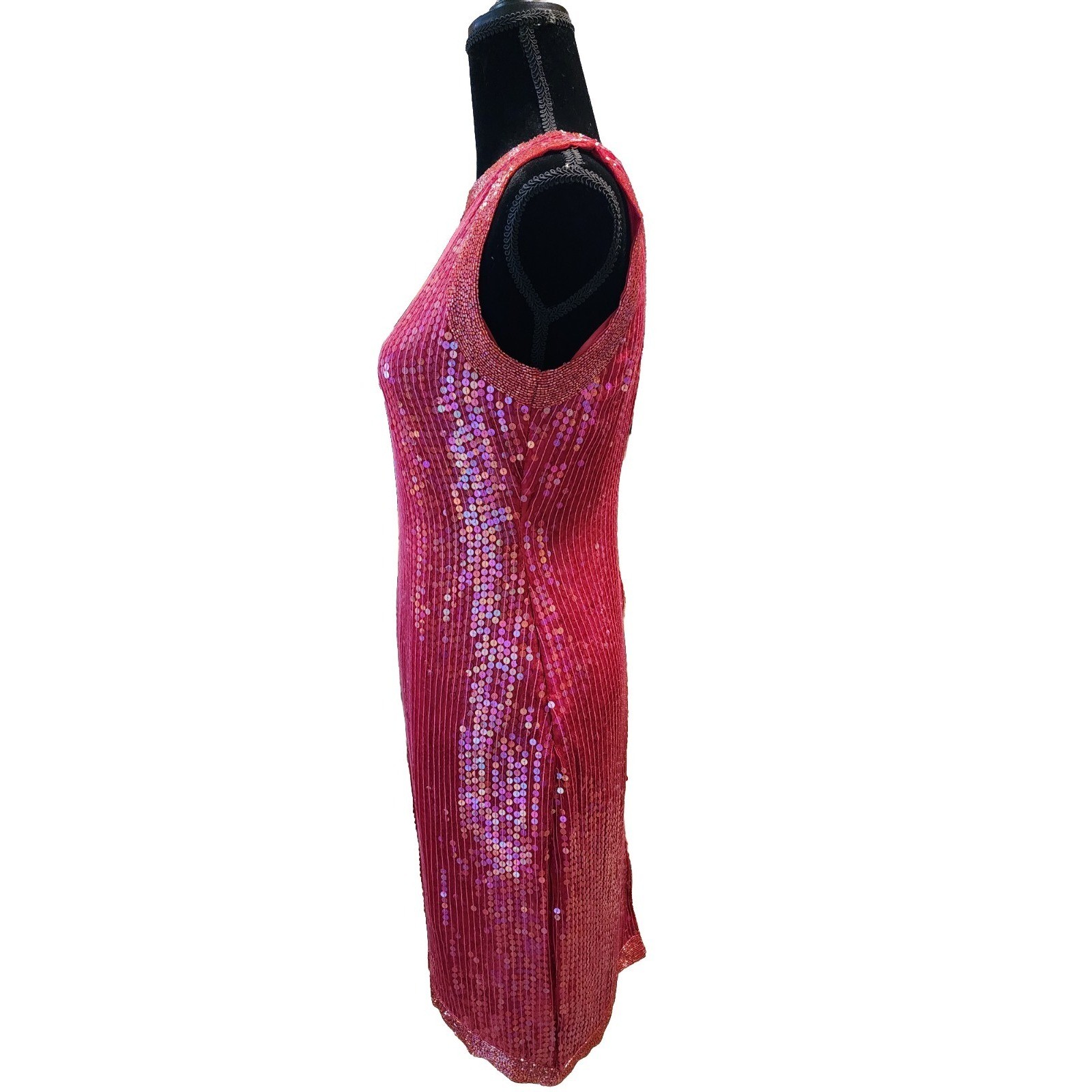 VTG Candlelight Red Sequin Dress Silk Glam 70s 80s Sparkle Cocktail Party Cruise
