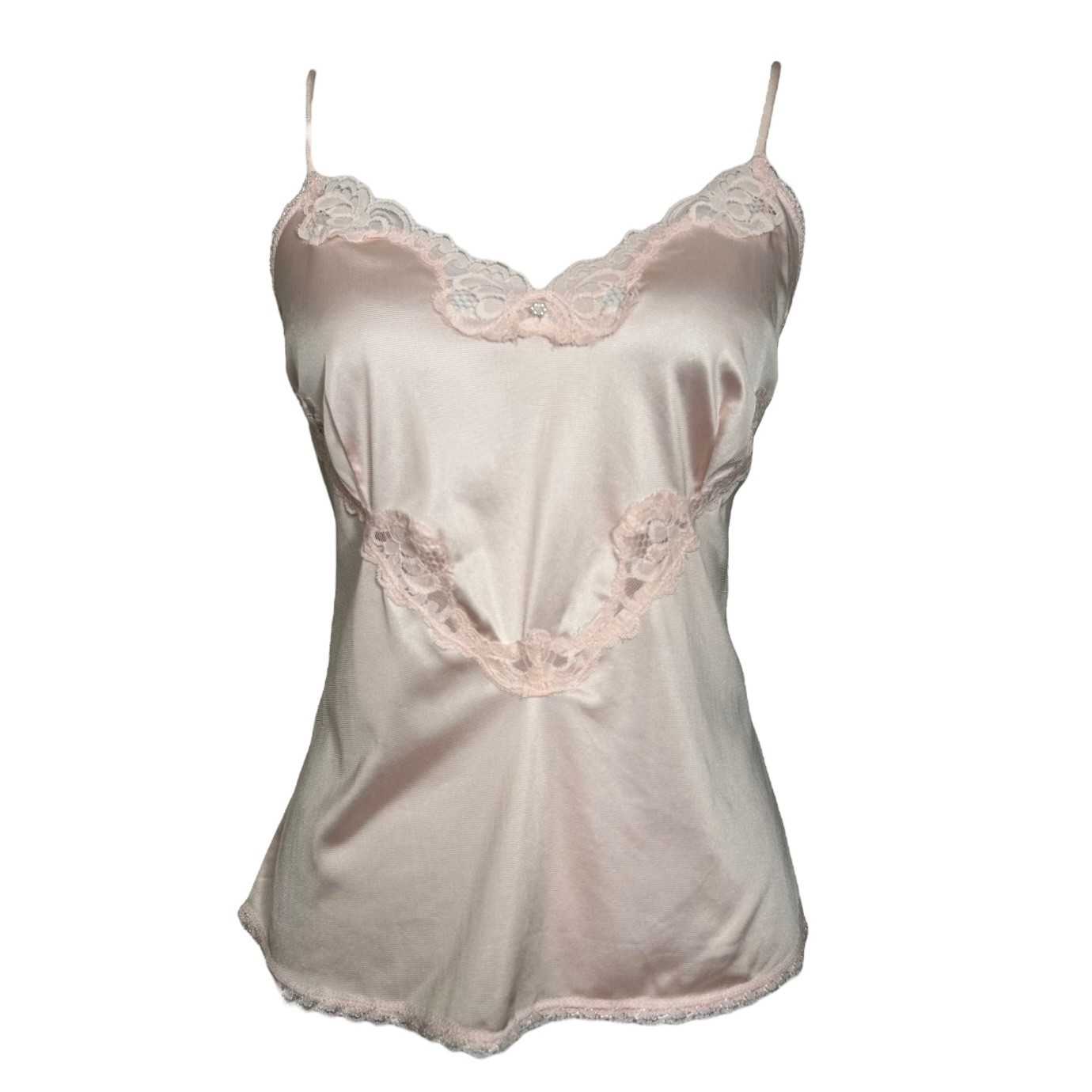 Vintage 80s Fairy Top M Pink Lace Trim Coquette Cottage Lingerie Cami Warners